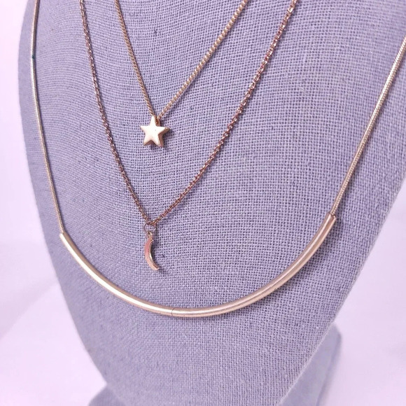 Delicate Necklace Set Star Moon Modern Minimalist Gold-tone Bar 3 Neckla… - Picture 3 of 9